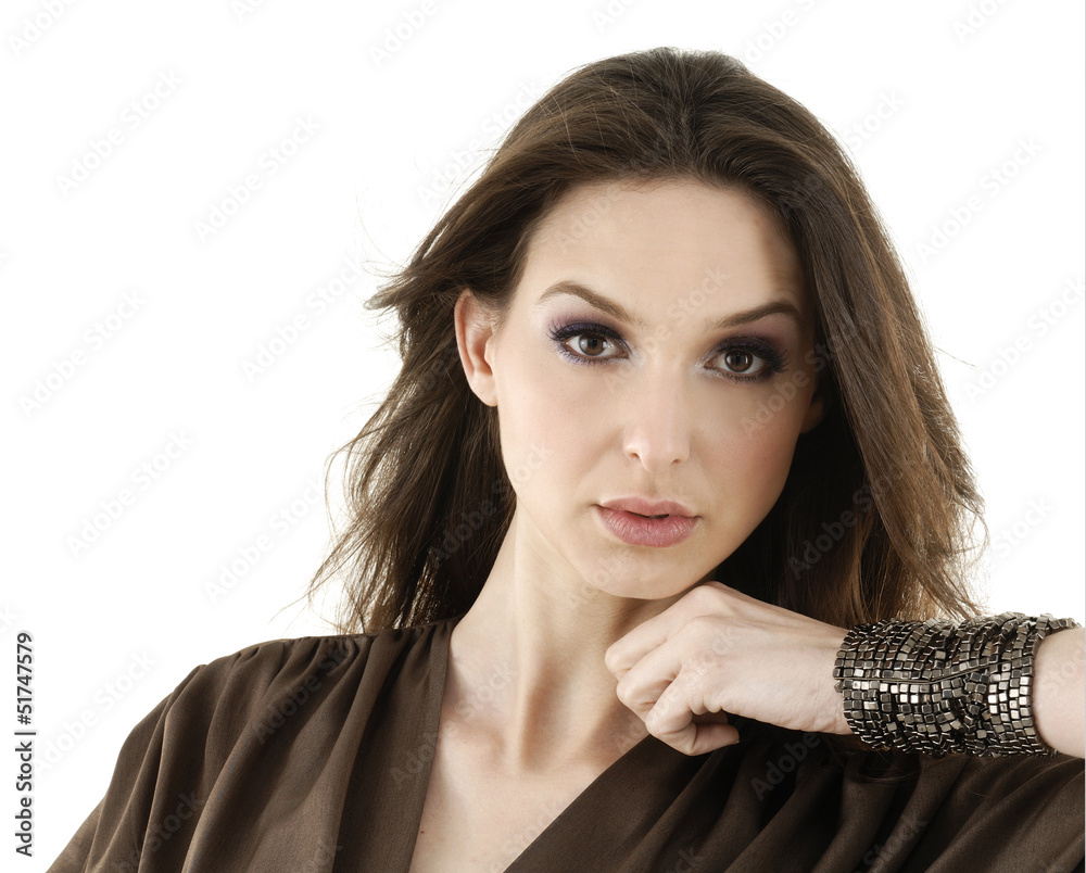 young woman isolated on white looking away from camera young woman isolated on white looking away from camera