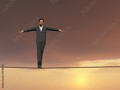 A businessman in crisis walking in balance