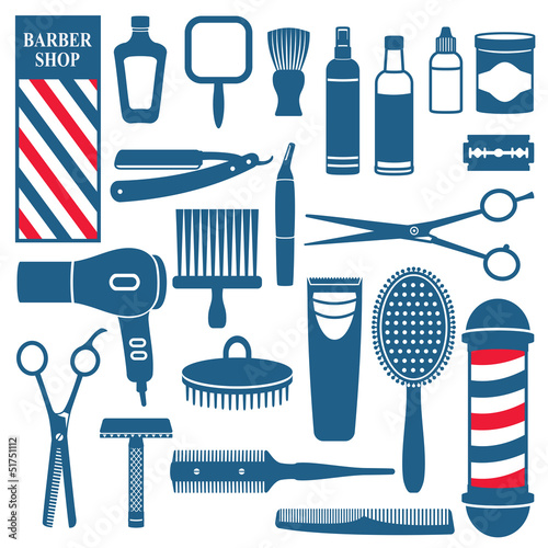Barber and hairdresser related icons set