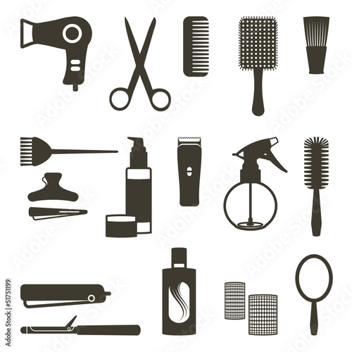 Hairdressing related objects silhouette set