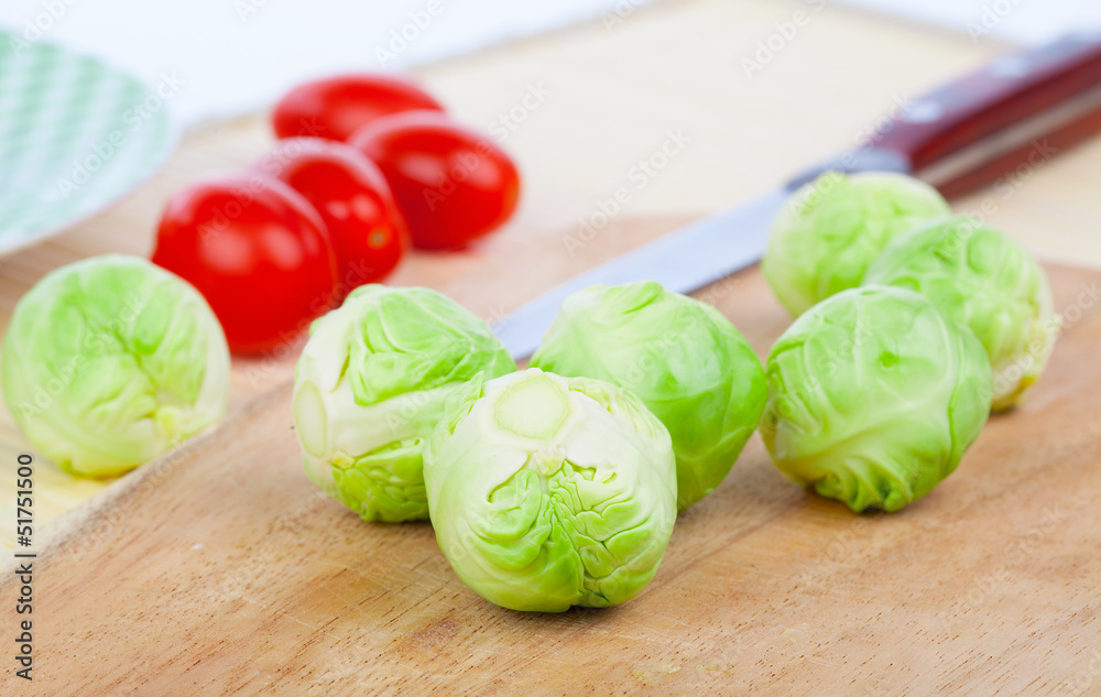 Brussels sprouts on a cutting board Brussels sprouts on a cutting board