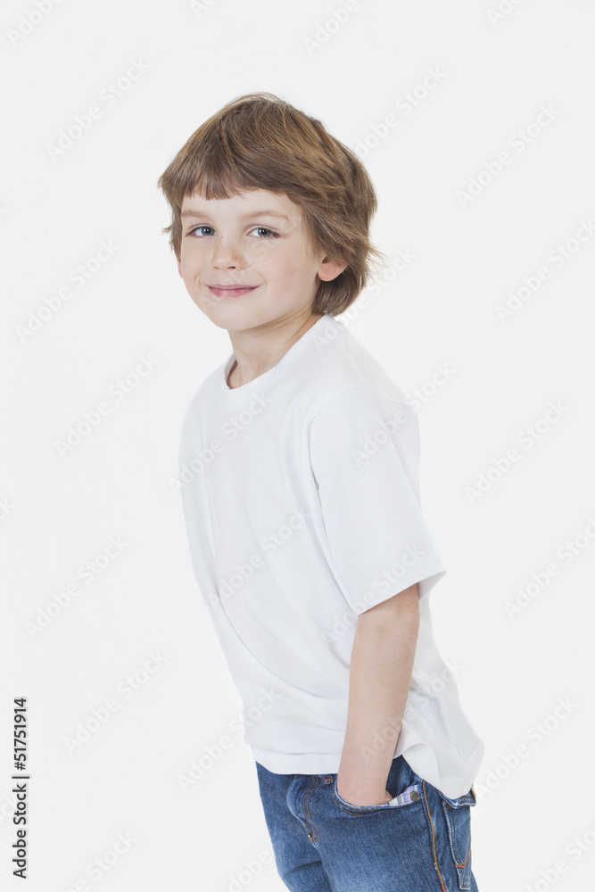 Young Happy Boy Smiling in Jeans and T-Shirt Young Happy Boy Smiling in Jeans and T-Shirt