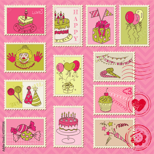 Birthday Postage Stamps - for scrapbook  invitation  congratulat