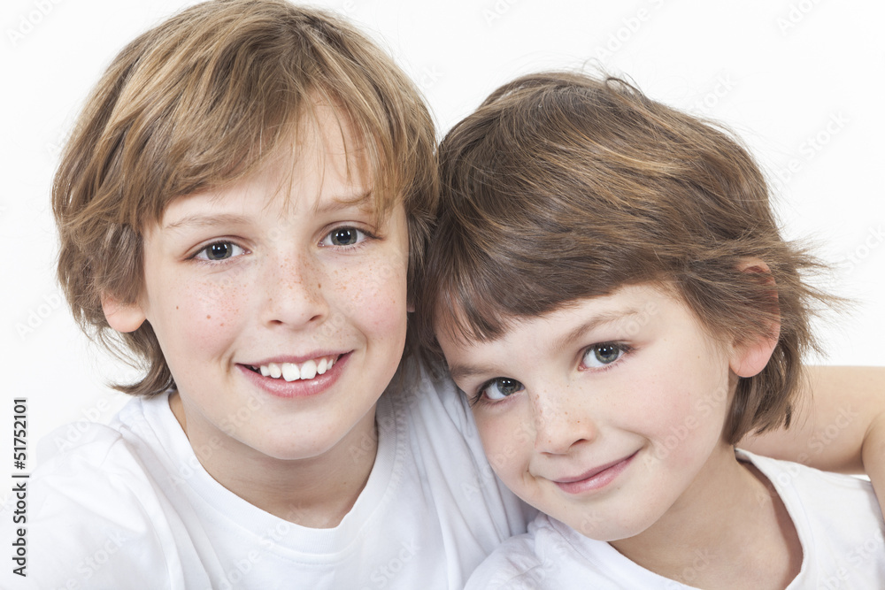 Happy Boy Children Brothers Smiling Together Happy Boy Children Brothers Smiling Together