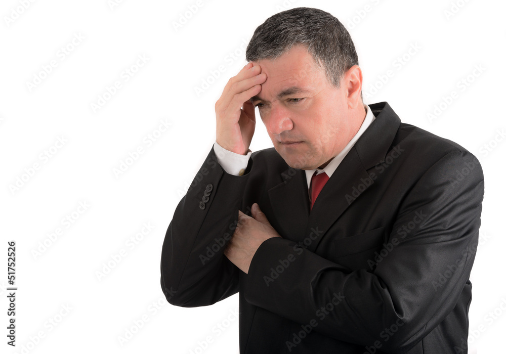 Elderly businessman is thinking about something isolated on whit Elderly businessman is thinking about something isolated on whit