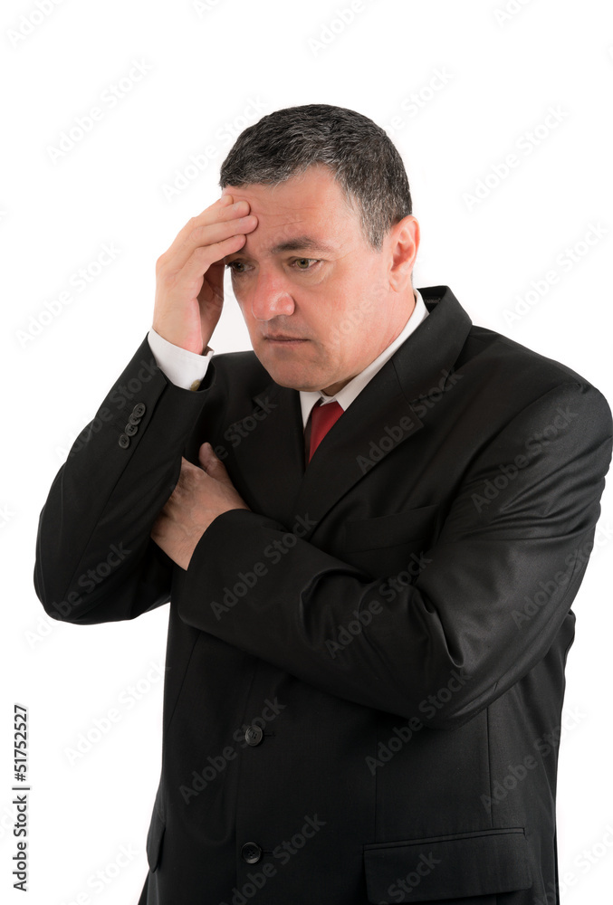 Elderly businessman is thinking about something isolated on whit Elderly businessman is thinking about something isolated on whit