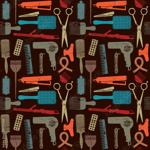 Scratched retro hair styling related seamless pattern 3