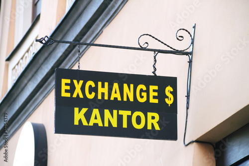 Signboard "Currency exchange" in English and Polish