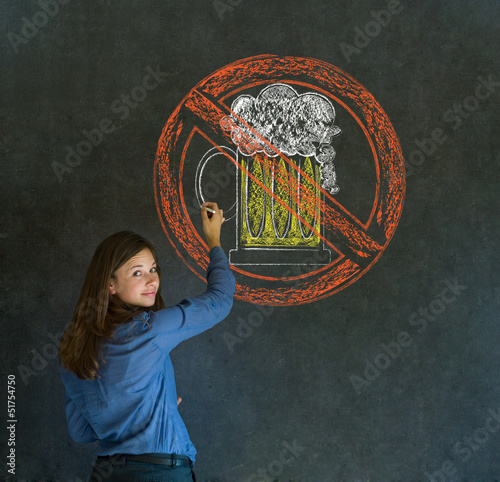 No beer alcohol woman on blackboard background