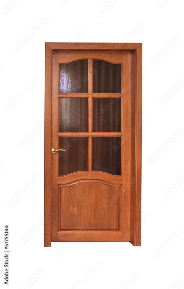 closed oak door on a white background, isolated closed oak door on a white background, isolated