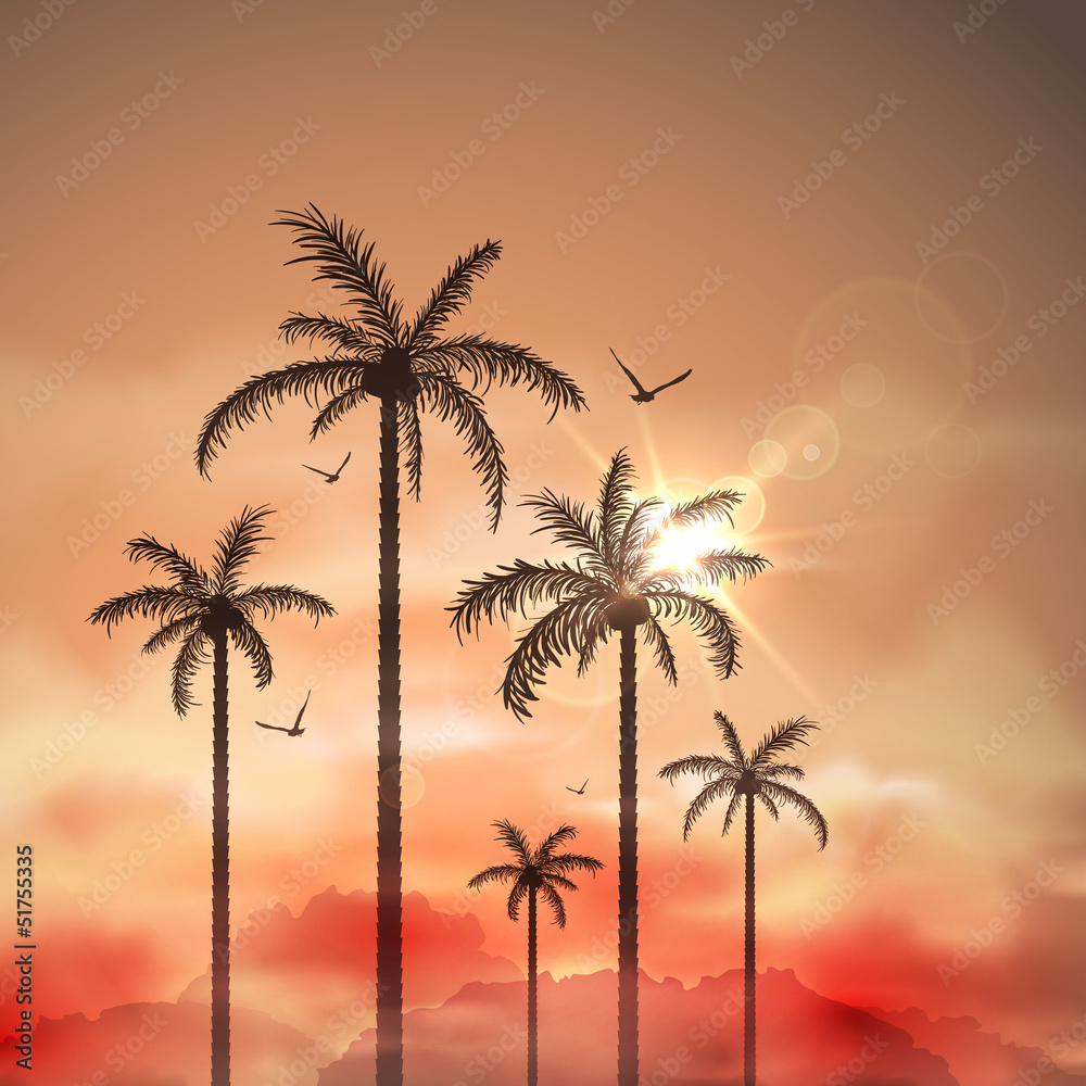 Tropical landscape with palm trees