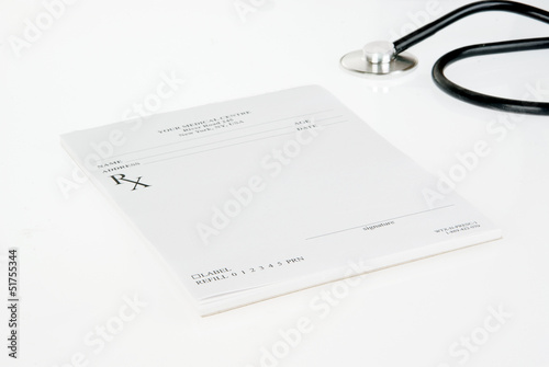 Stethoscope and empty prescription isolated