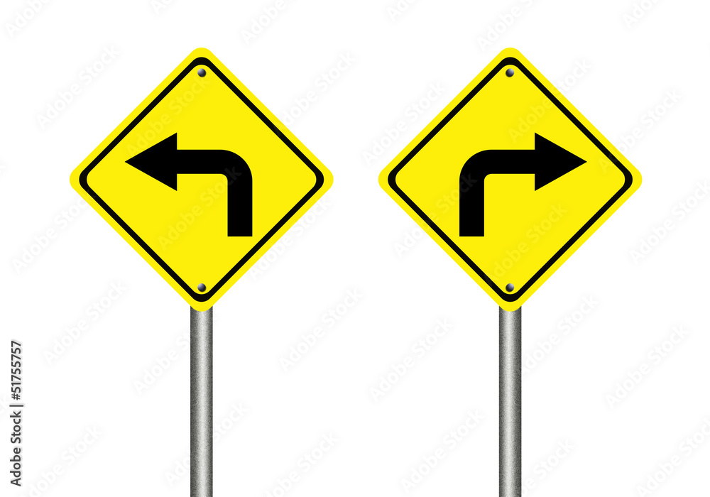 Turn left and right traffic sign Turn left and right traffic sign
