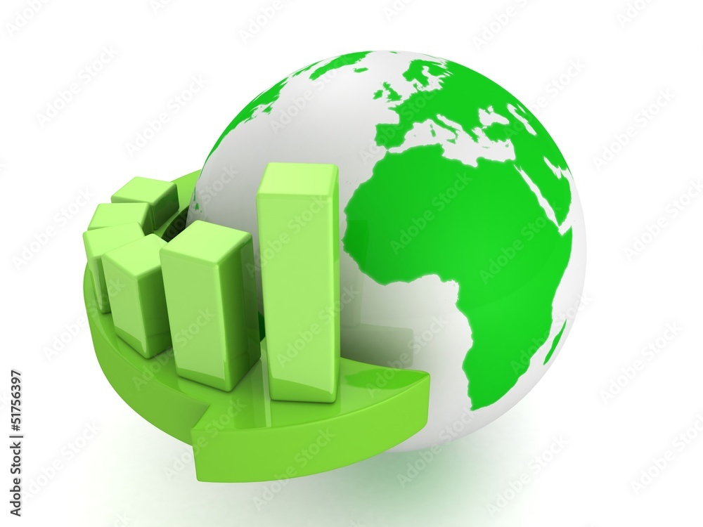 green business graph on arrow around earth globe