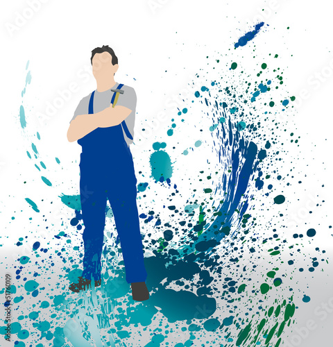 Homme qui bricole - fond abstrait de taches de peinture