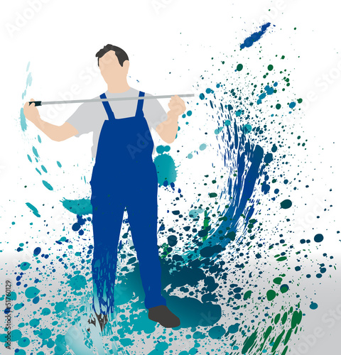 Homme qui bricole - fond abstrait de taches de peinture