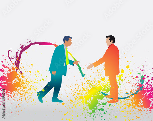 Cadres dynamiques qui se saluent devant un arrière-plan coloré