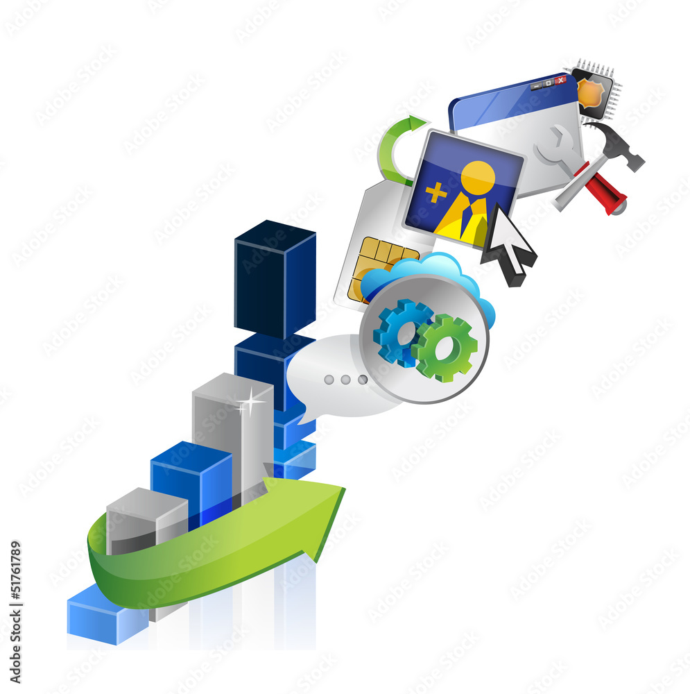 business graph and icons illustration business graph and icons illustration