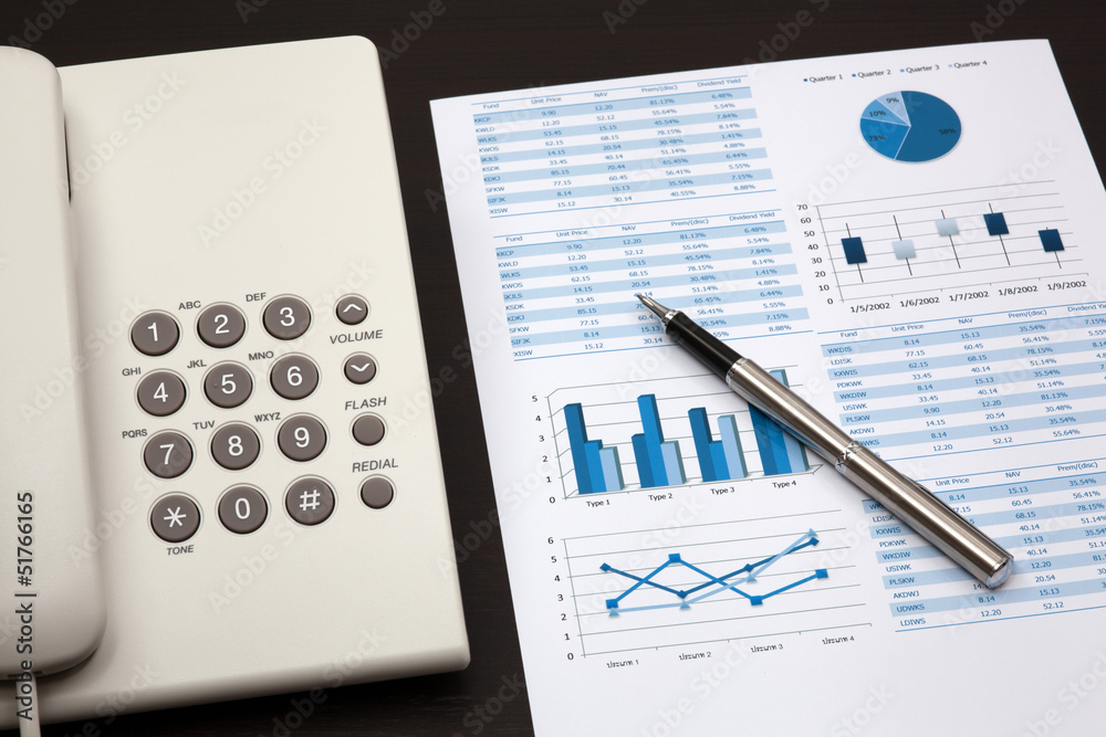business report with telephone on a table business report with telephone on a table