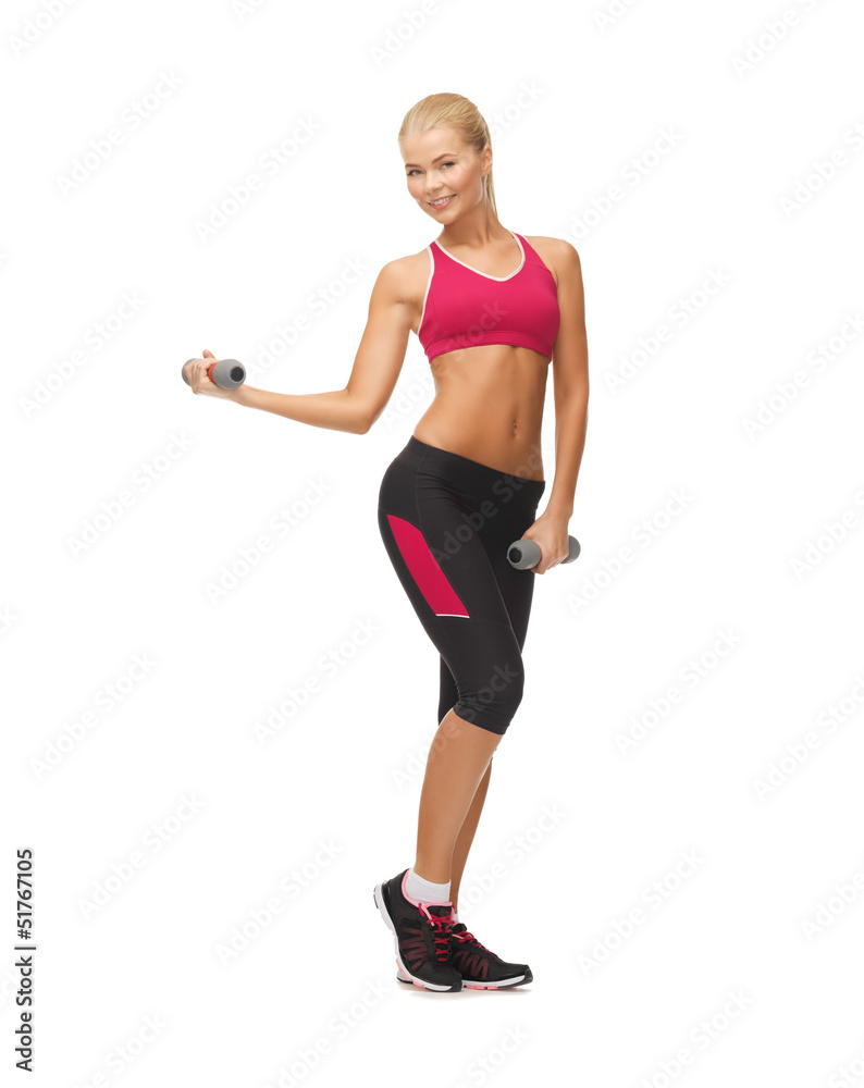 young sporty woman with light dumbbells young sporty woman with light dumbbells