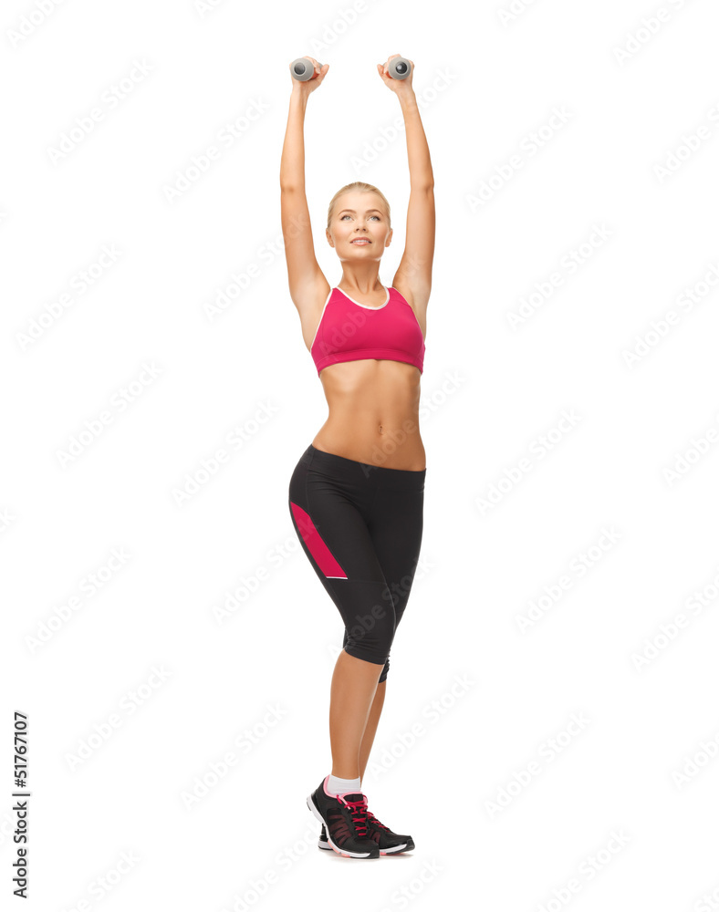 young sporty woman with light dumbbells young sporty woman with light dumbbells