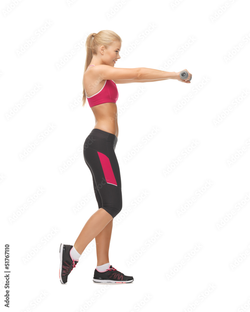 young sporty woman with light dumbbells young sporty woman with light dumbbells