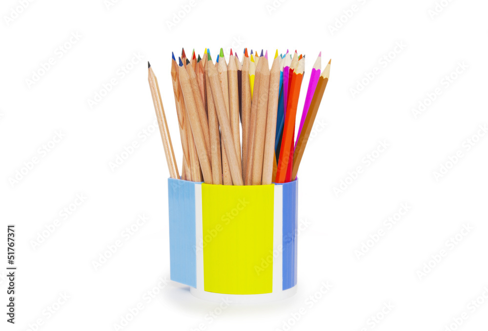 pencils in holder isolated on white background pencils in holder isolated on white background
