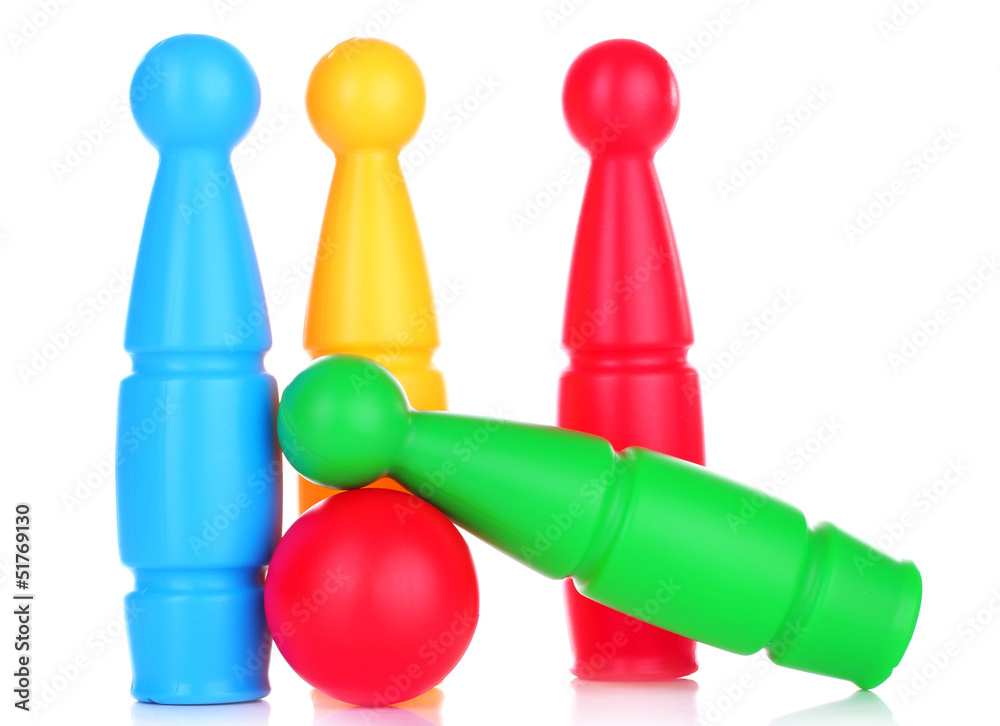 Obraz premium Colorful plastic skittles of toy bowling isolated on white