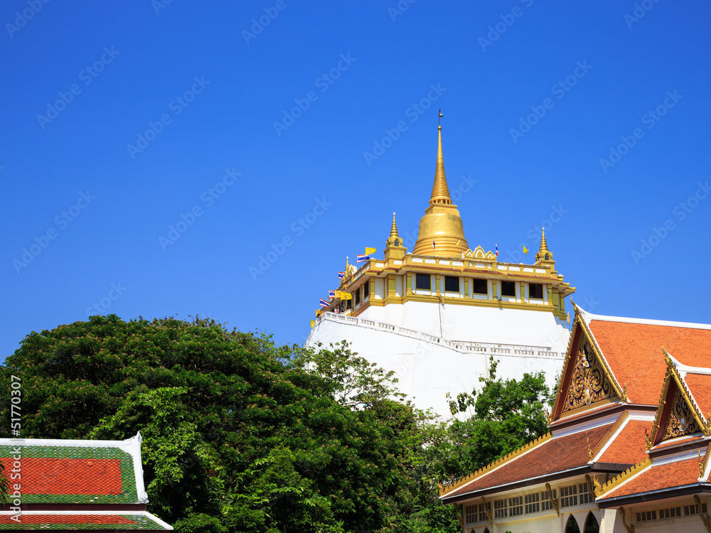 Golden mountain, an ancient pagoda at Wat Saket temple in Bangko
