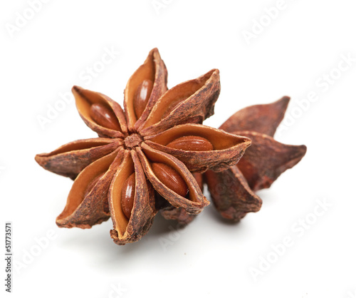 two whole star anise isolated on white background
