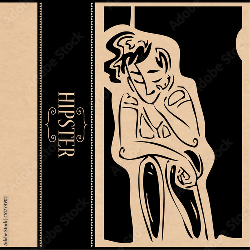 Retro card design with sitting boy doodle