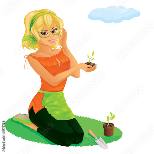 Pretty girl gardening