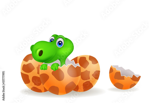 Cartoon illustration of a baby dinosaur hatching