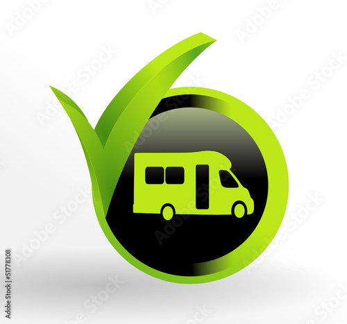 camping cars sur bouton vert et noir