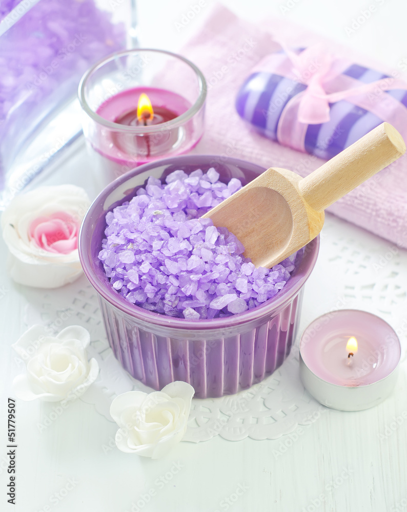 sea salt, soap and candle