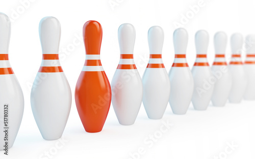 Fotografija row skittles bowling on a white background