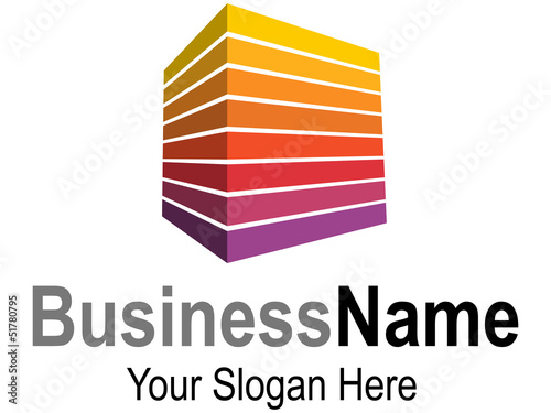 Logodesign mit Quader im warmen Rot-Orange-Violett-Farbspektrum