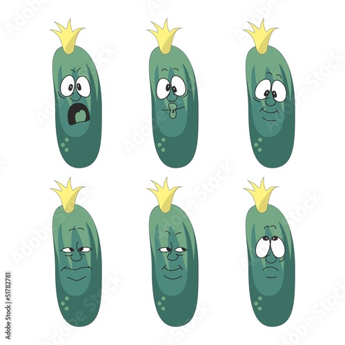 Emotion cartoon green cucumber vegetables set 006