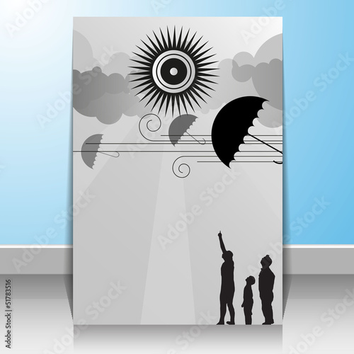 Three umbrellas flying cover design