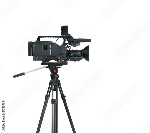 Professional digital video camera, isolated on white background photo