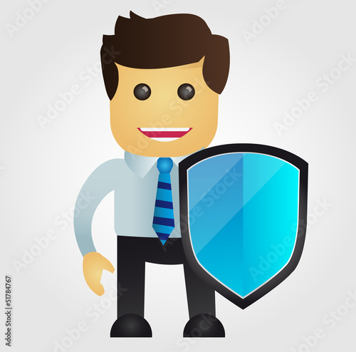 Business man with protection shield