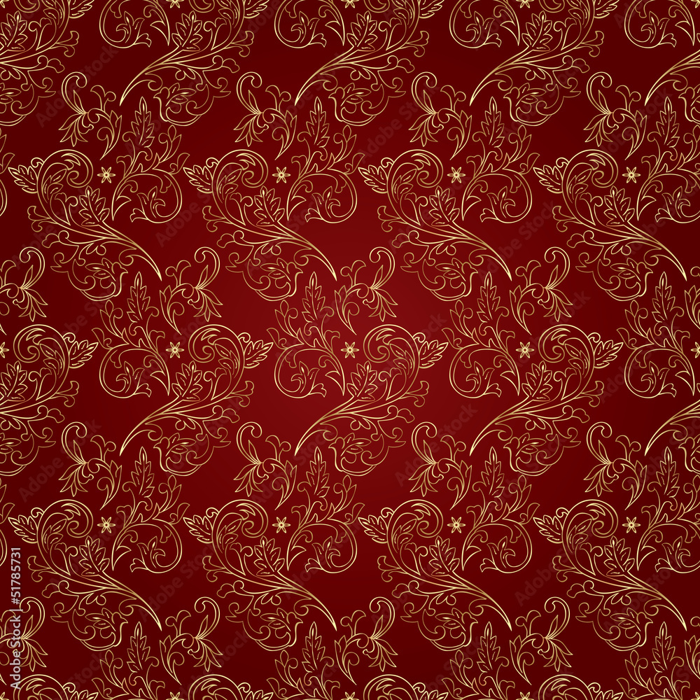Floral vintage seamless pattern on red background