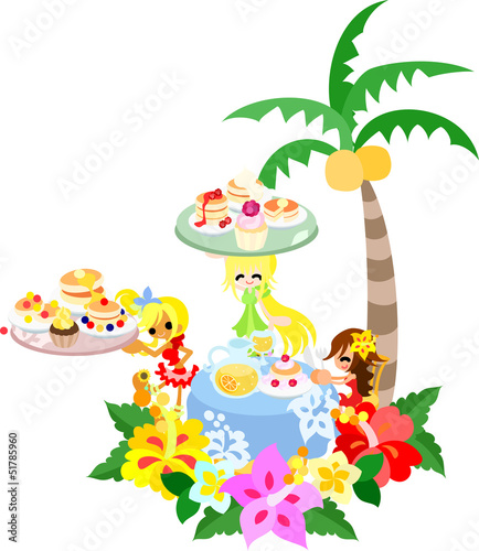 ハイビスカスとプルメリアが咲くハワイアンパンケーキのカフェ。カップケーキやフルーツジュースもありますよ。