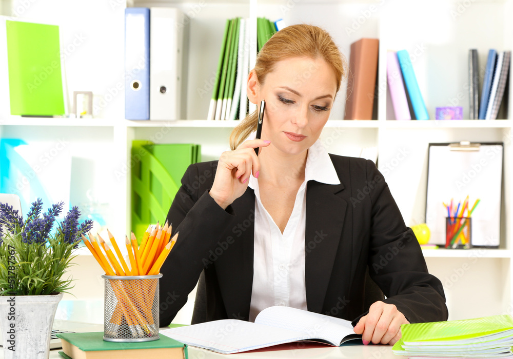 Portrait of teacher woman working in classroom Portrait of teacher woman working in classroom