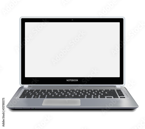 Modern laptop computer with blank screen. Vector.