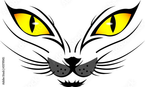 Vector picture of silhouette of a cat with yellow eyes