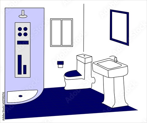 cuarto de baño blanco y azul