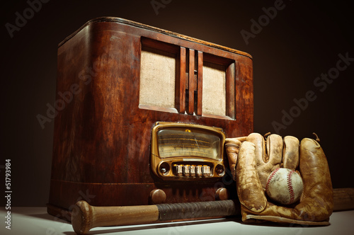 Photography Antique Radio With Baseball Mit And Glove