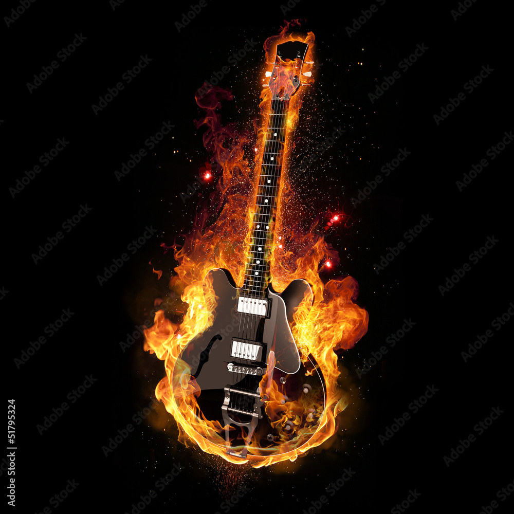 Naklejka premium E Gitarre unter Feuer