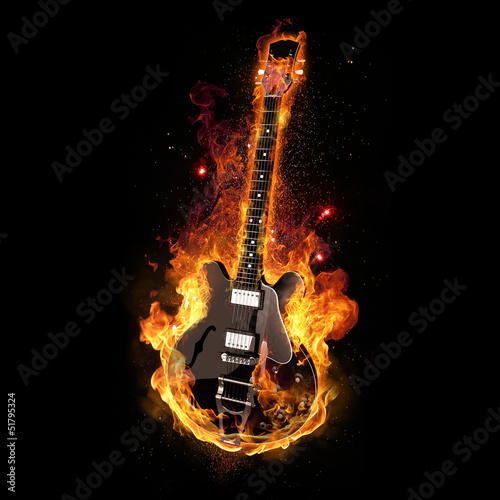 E Gitarre unter Feuer